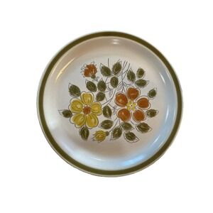 Vintage Retro Wildflower Stoneware Plate Hand painted Japan 10.5 In Green Yellow
